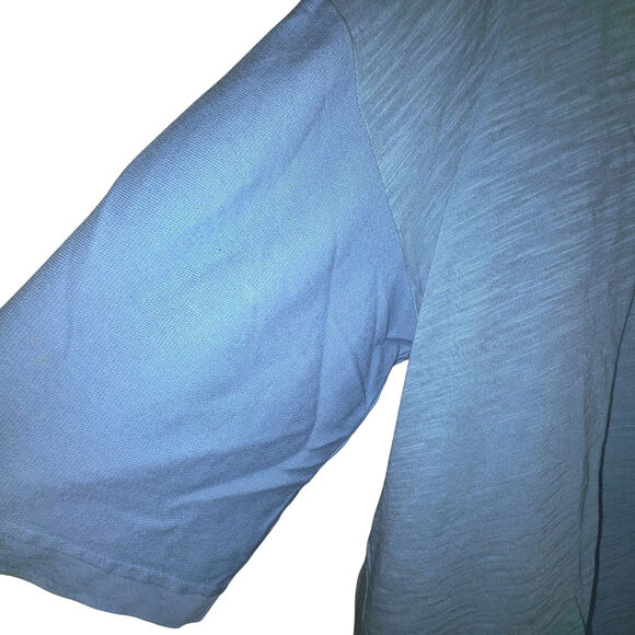 Sundance Mix Media Blouse 3/4 Sleeve Peplem Sz Large Blue Faux Button Back - Picture 6 of 12